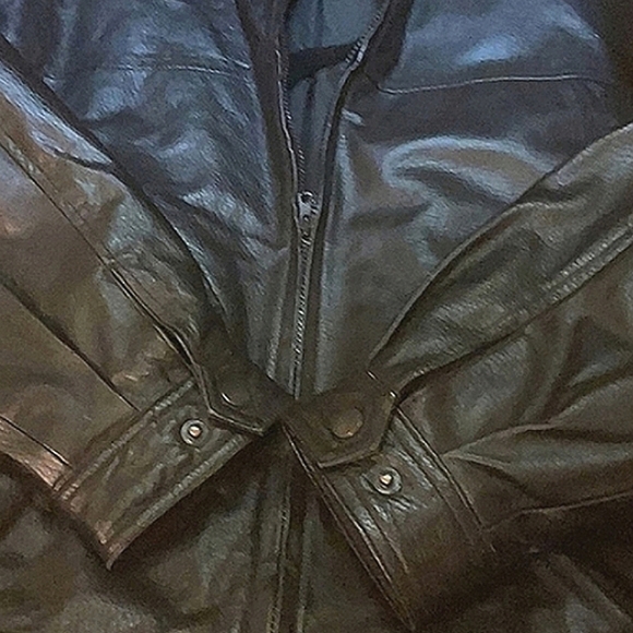 GENUINE BLACK LEATHER MEN'S LARGE LINED BIKER JACKET WITH INSIDE POCKET - Picture 16 of 17